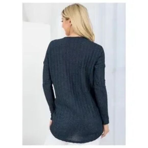 Lightweight V-neck Sweater Long Sleeves Dark Blue Large - Picture 4 of 5